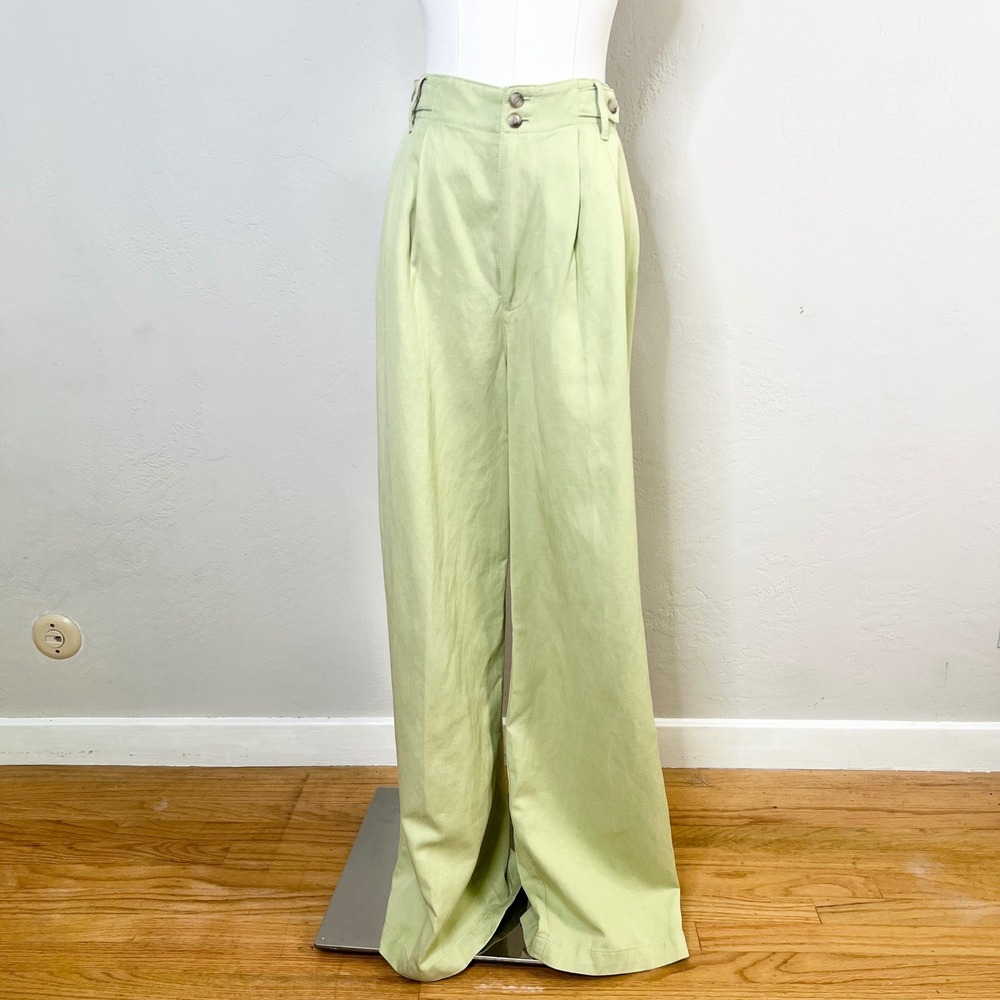 Madewell Harlow Wide Leg Pants High Rise Pleated Light Green NG521 Size 8 NEW